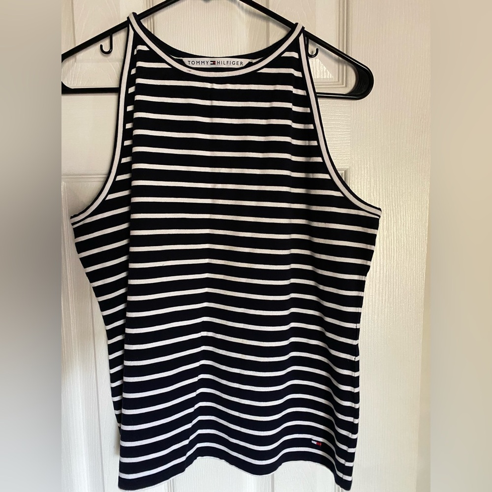 Tommy Hilfiger Black and White Striped Sleeveless Top